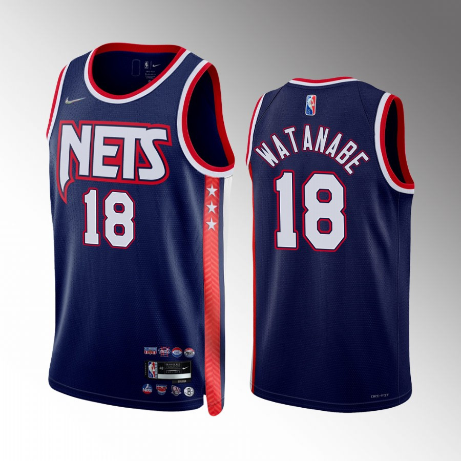 Yuta Watanabe 18 Brooklyn Nets Navy City Edition 75th Diamond Badge NBA Jersey Men's