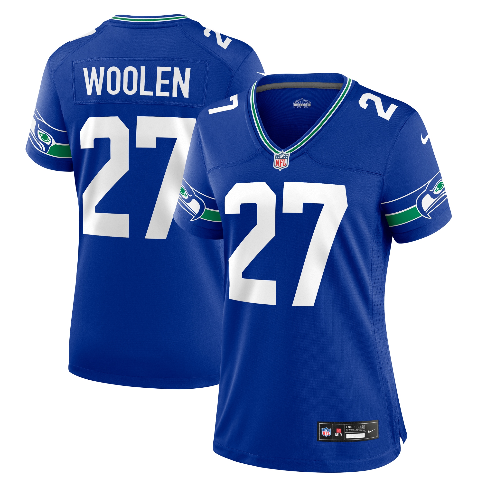 Seattle Seahawks Tariq Woolen Royal Throwback Player Game NFL Jersey Women's