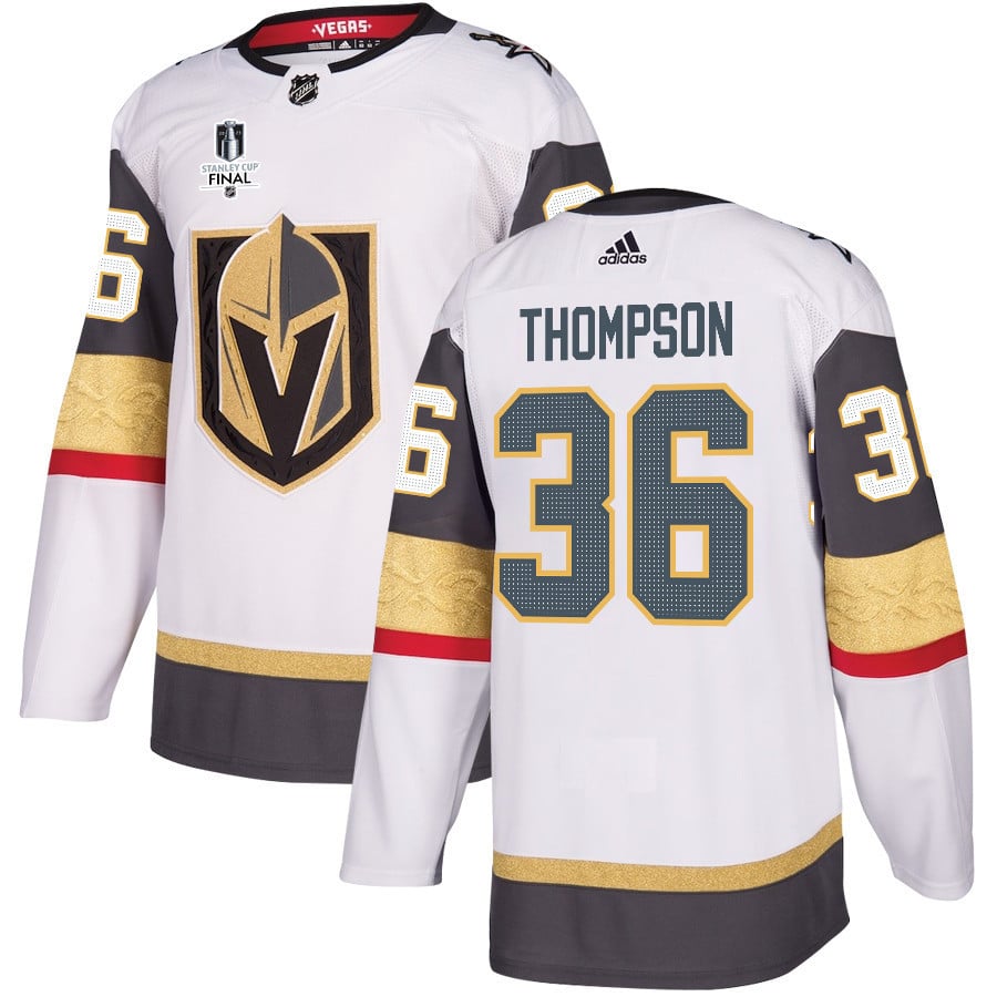 Logan Thompson 36 Vegas Golden Knights Stanley Cup 2023 Final Patch Away Breakaway White NHL Jersey Men's