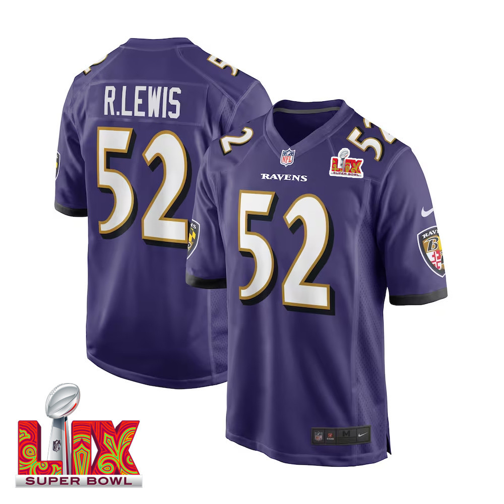 Ray Lewis #52 Baltimore Ravens Super Bowl LIX Purple NFL Jersey Men's