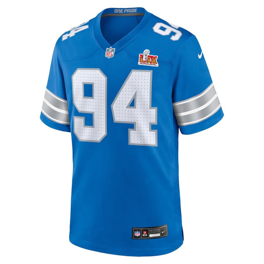 Mekhi Wingo #94 Detroit Lions Super Bowl LIX Blue NFL Jersey Youth