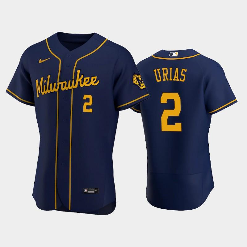 Milwaukee Brewers 2 Luis Urias Alternate Team Navy MLB Jersey Men's