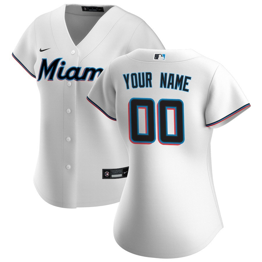 Miami Marlins Home Custom White MLB Jersey Women's
