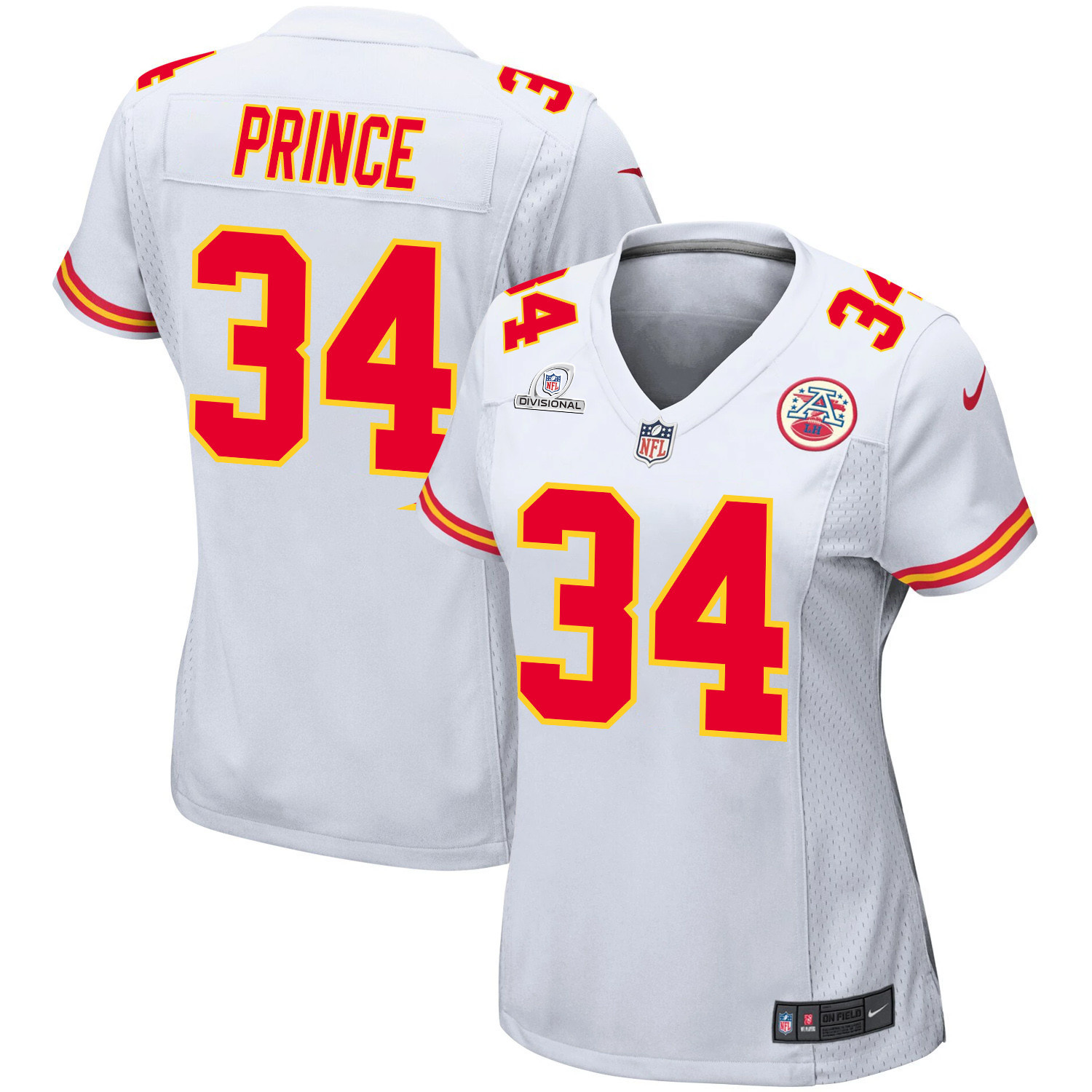 Deneric Prince 34 Kansas City Chiefs Super Bowl LVIII Patch Game White NFL Jersey Women's