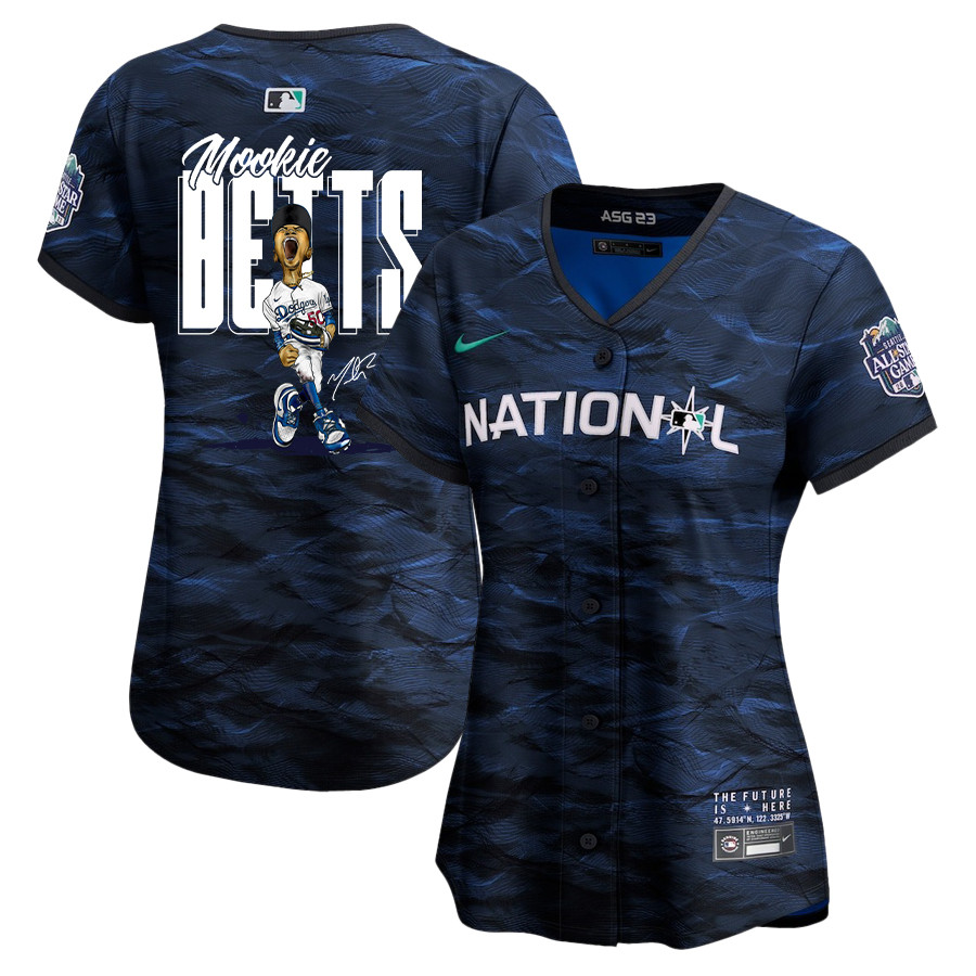 Mookie Betts 50 Los Angeles Dodgers Signed Cartoon 2023 All Star Game Limited Player Royal MLB Jersey Women's
