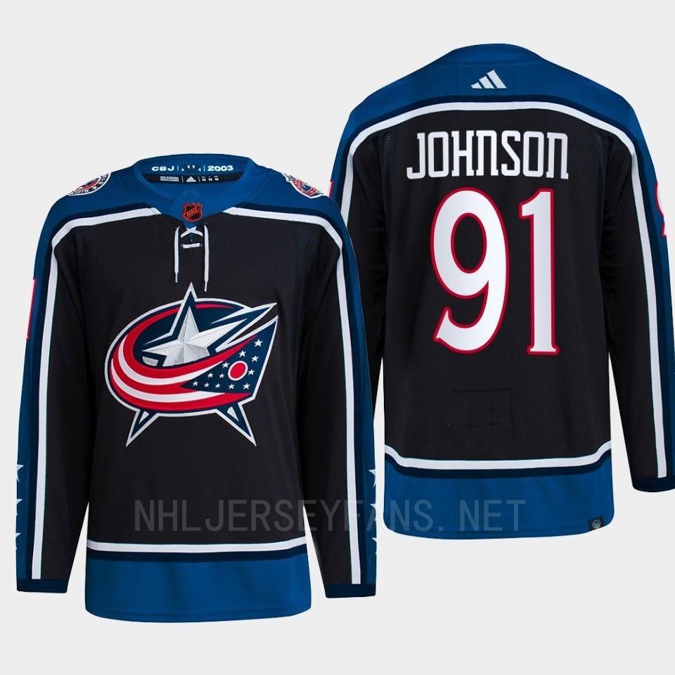 Kent Johnson 91 Reverse Retro 2.0 2022 Columbus Blue Jackets Navy Primegreen NHL Jersey Men's