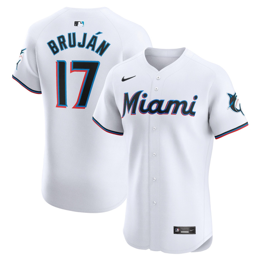 Vidal Brujan 17 Miami Marlins Home Elite Player White MLB Jersey Men's