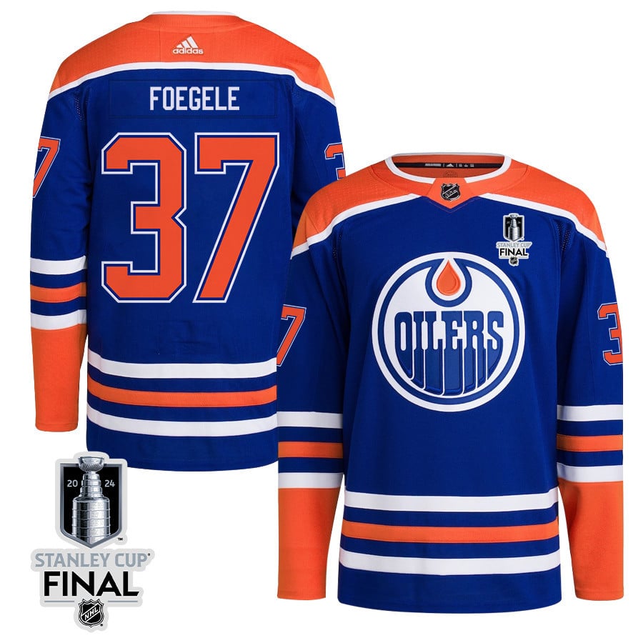 Warren Foegele 37 Edmonton Oilers 2024 STANLEY CUP Final Home Primegreen Royal NHL Jersey Men's