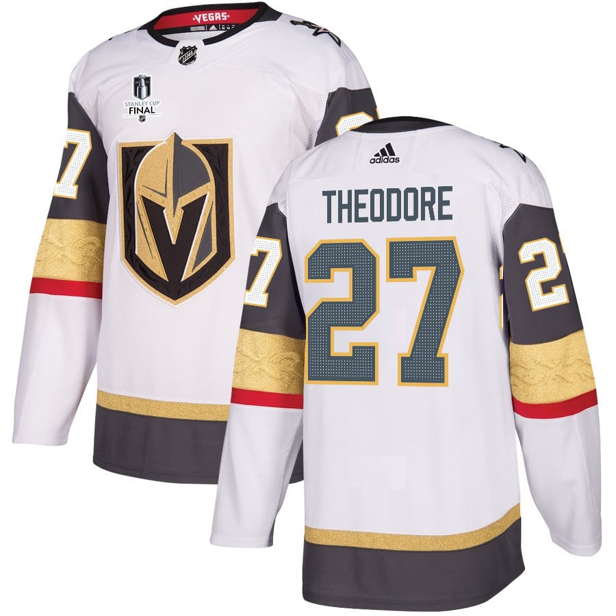 Shea Theodore 27 Vegas Golden Knights Stanley Cup 2023 Final Patch Away Breakaway White NHL Jersey Men's
