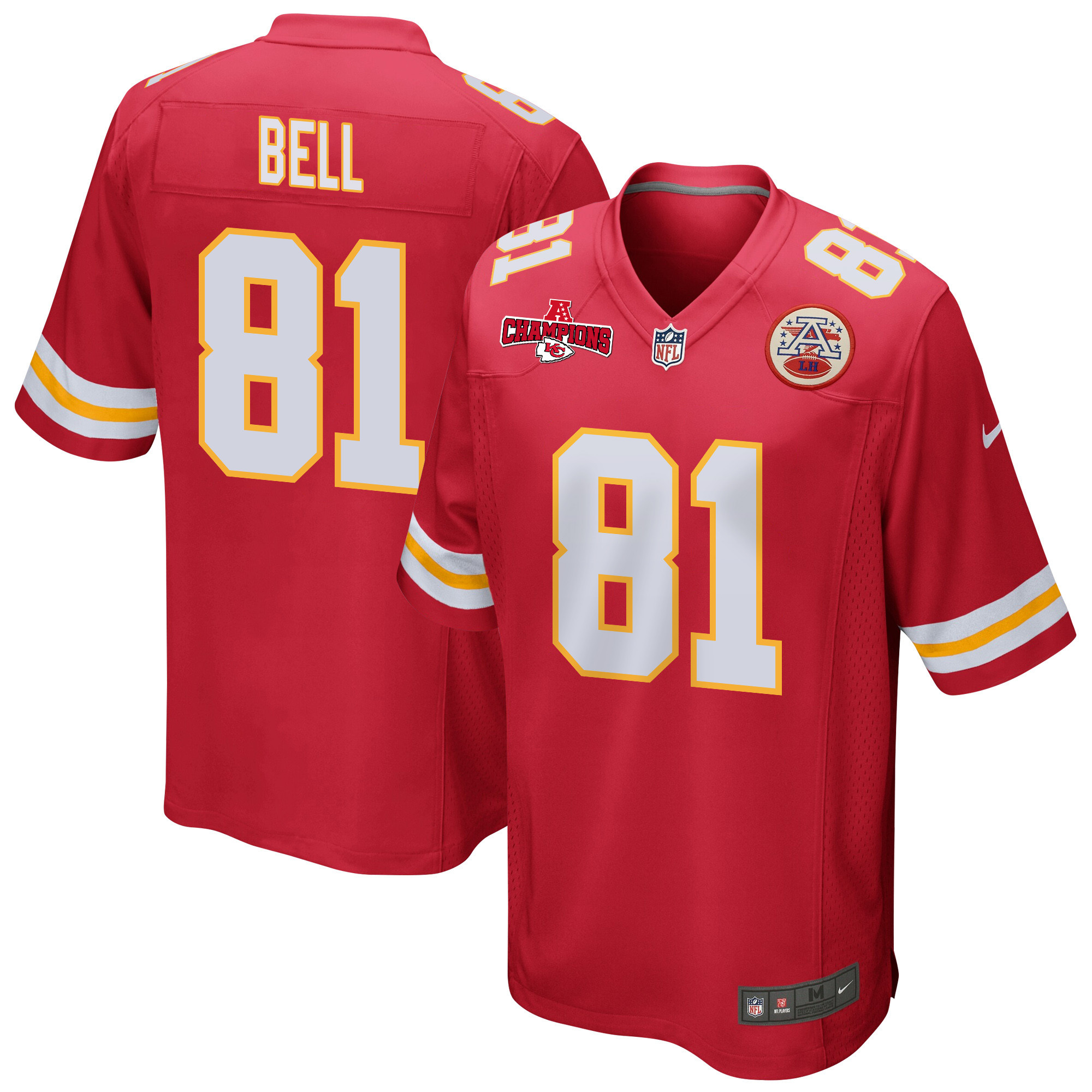 Blake Bell 81 Kansas City Chiefs AFC Champions Patch Game Red NFL Jersey Men's