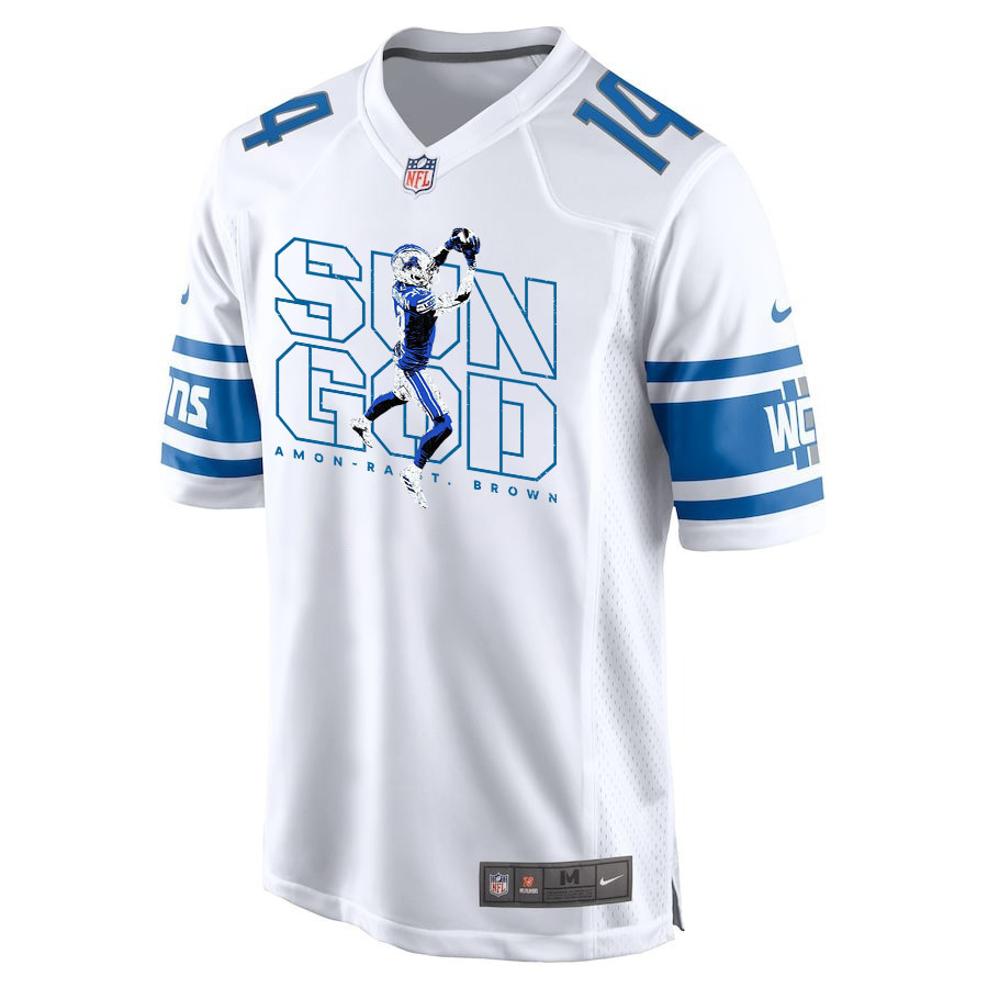 Amon-Ra St. Brown 14 Detroit Lions Sun God Game White NFL Jersey Men's