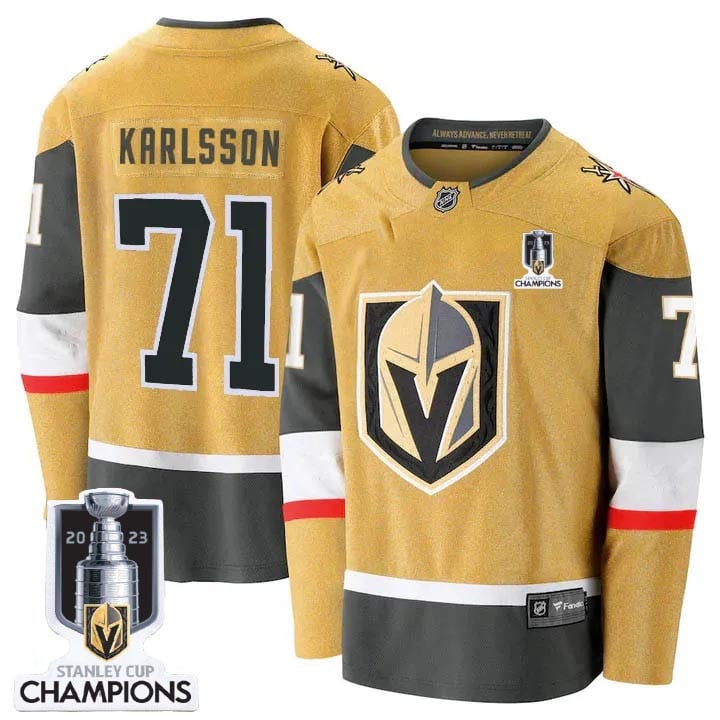 William Karlsson 71 Vegas Golden Knights 2023 Stanley Cup Champions Patch Breakaway Home Gold NHL Jersey Men's