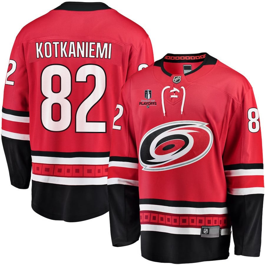 Jesperi Kotkaniemi 82 Carolina Hurricanes Stanley Cup 2023 Playoffs Patch Home Breakaway Red NHL Jersey Men's