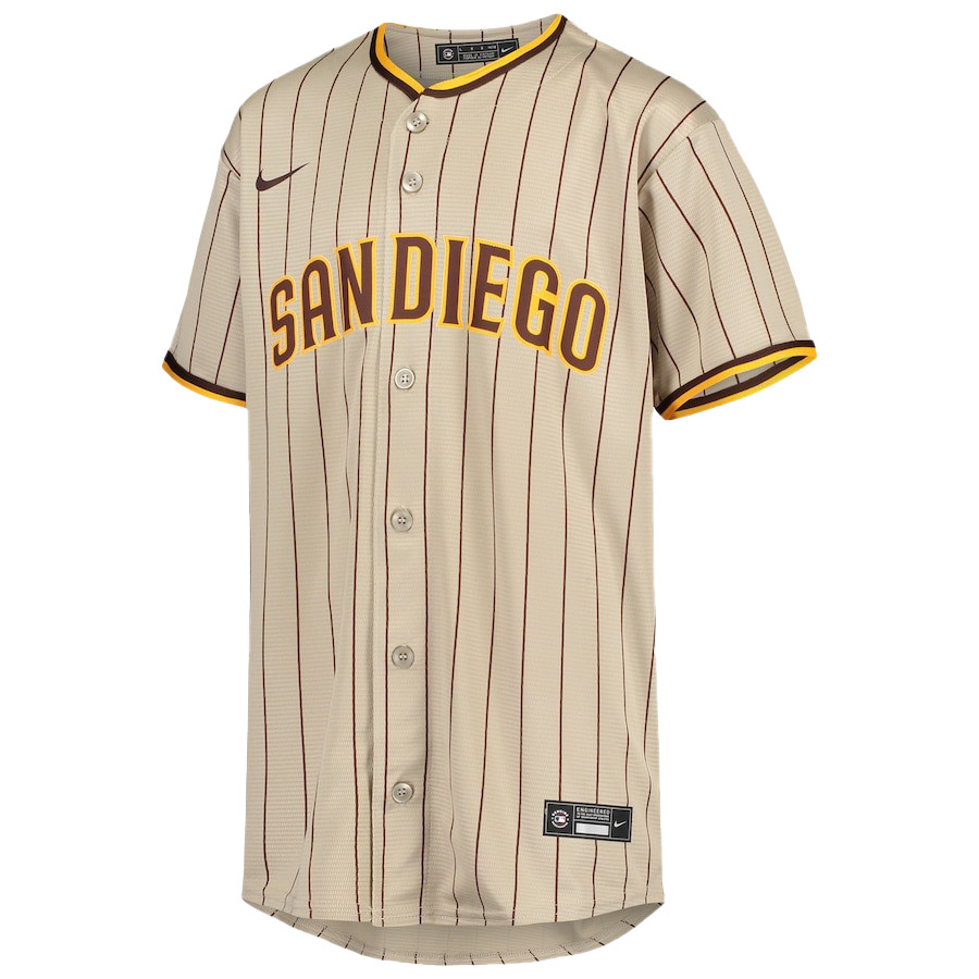 Juan Soto 22 San Diego Padres Signed Posture 2023 Alternate Player Sand/Brown MLB Jersey Youth