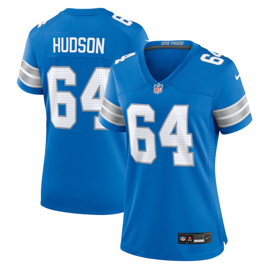 Bryan Hudson 64 Detroit Lions Game Blue NFL Jersey Women's