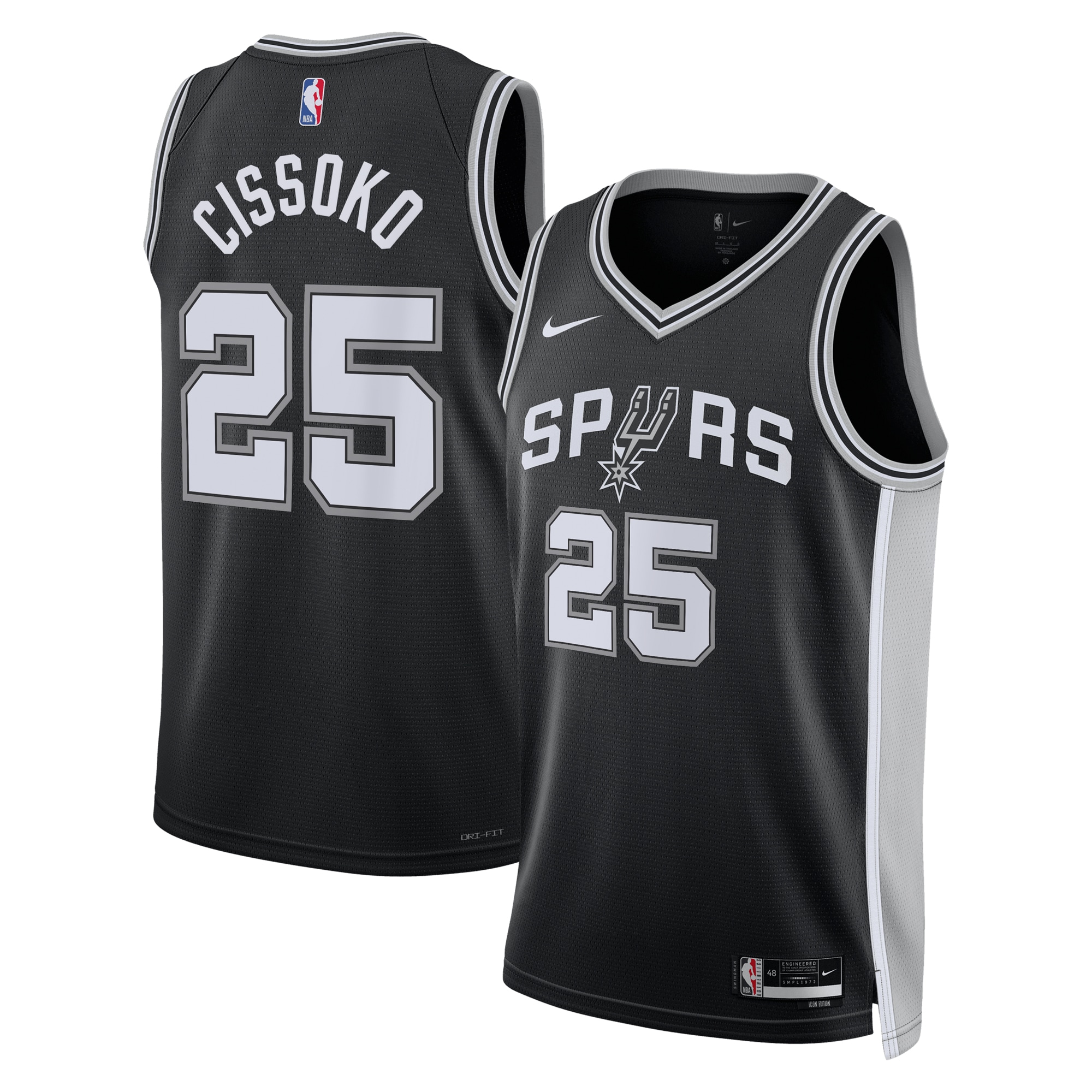 San Antonio Spurs Icon Edition Swingman Black Sidy Cissok Unisex NBA Jersey Unisex