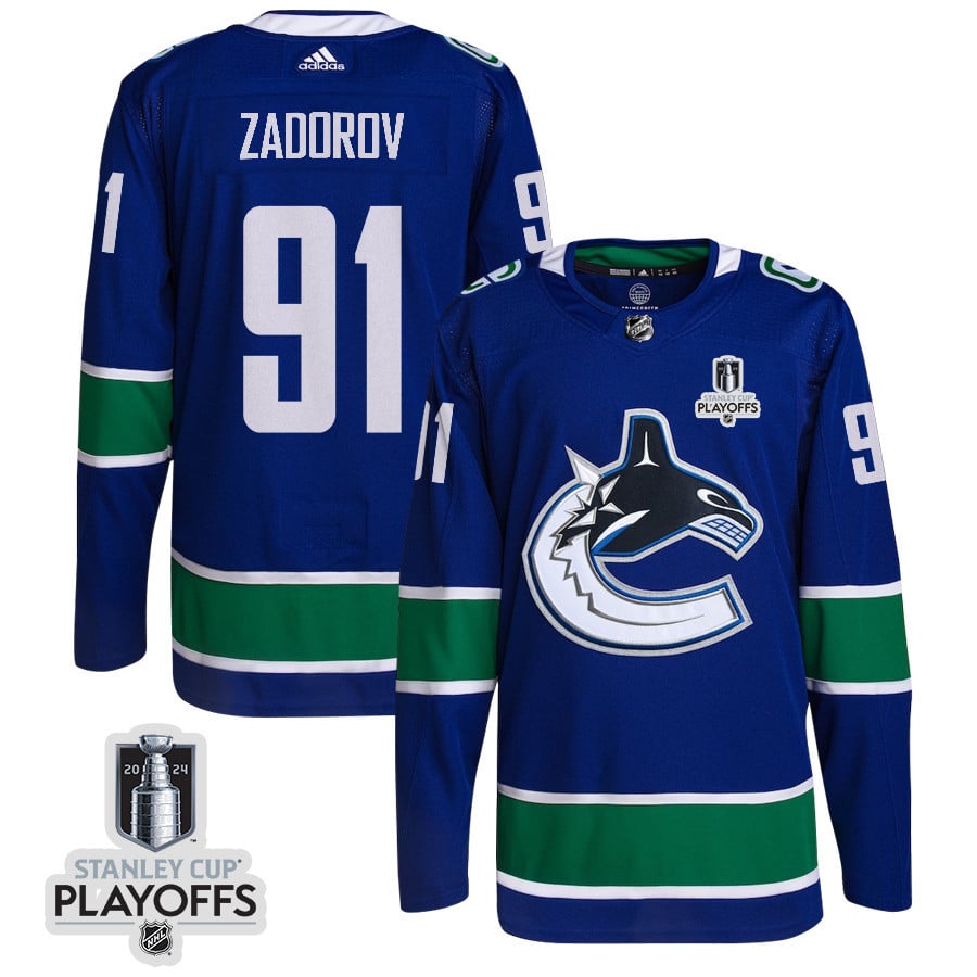 Nikita Zadorov 91 Vancouver Canucks 2024 Playoffs Patch Home Blue NHL Jersey Men's