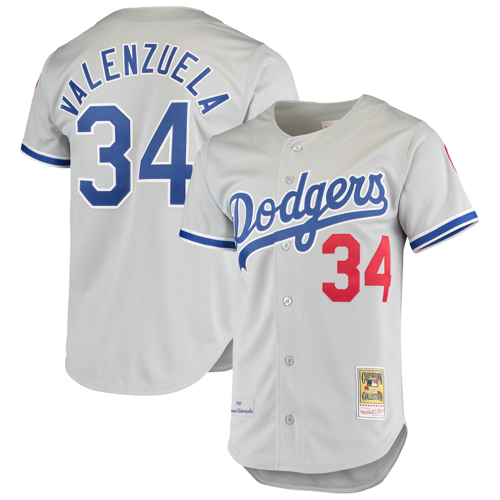 Los Angeles Dodgers Fernando Valenzuela Mitchell Ness Gray Road 1981 Cooperstown Collection MLB Jersey Men's