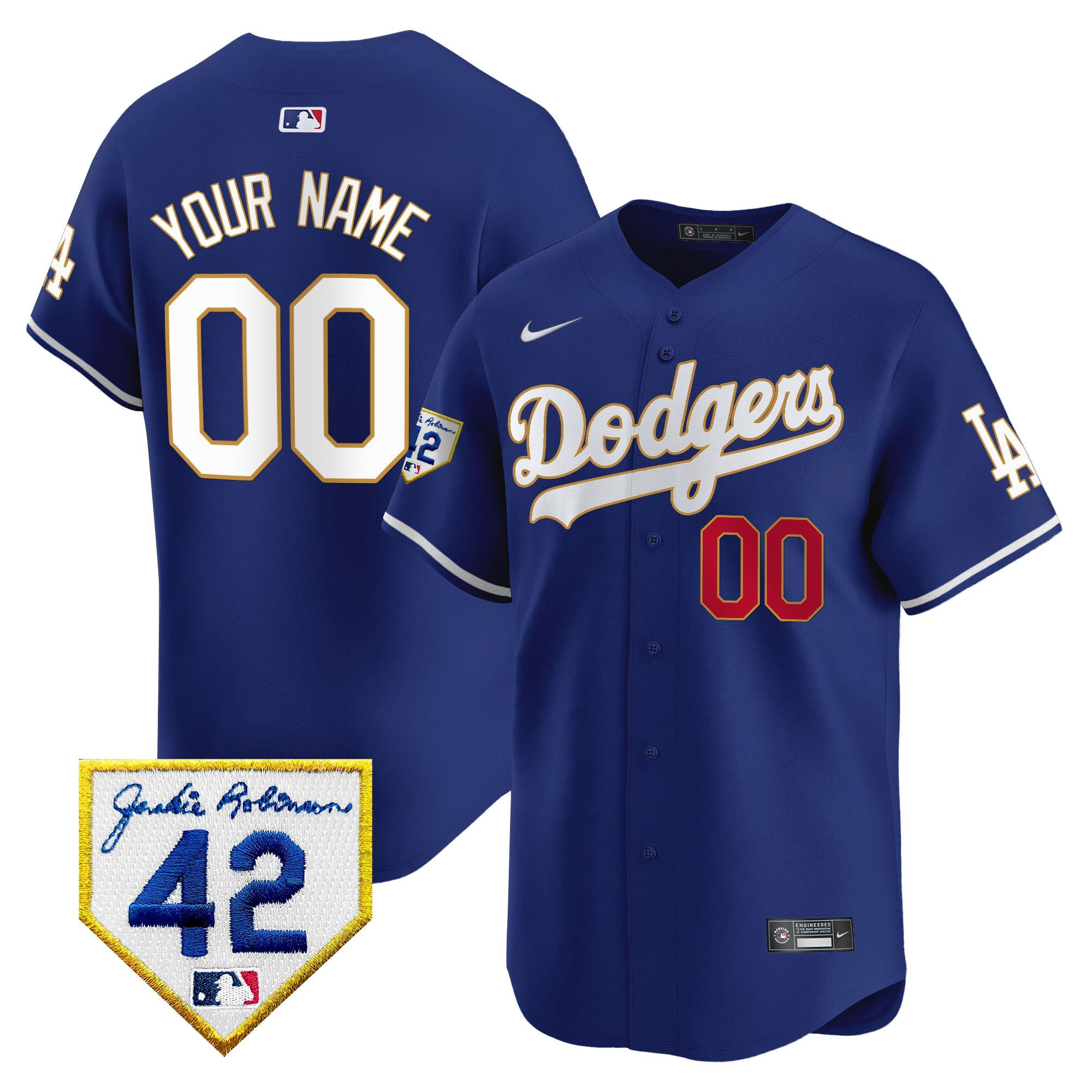 Los Angeles Dodgers 2024 Jackie Robinson Patch Custom Royal MLB Jersey Men's