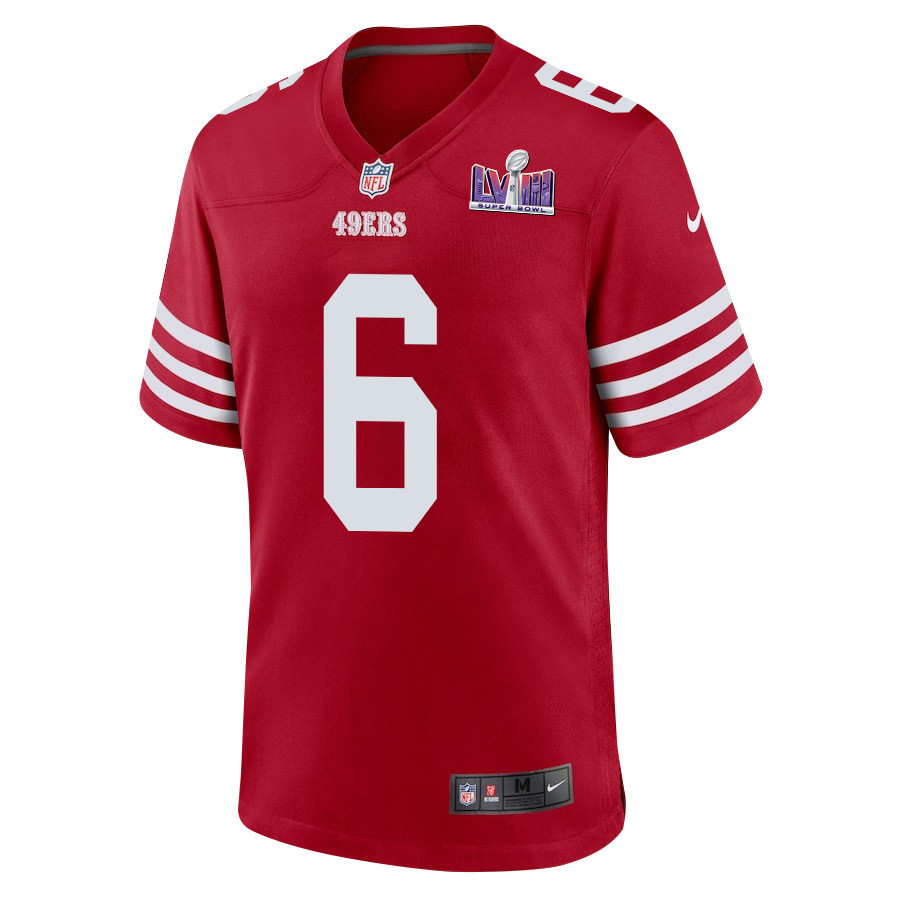 Danny Gray 6 San Francisco 49ers Super Bowl LVIII Patch Game Scarlet NFL Jersey Men's