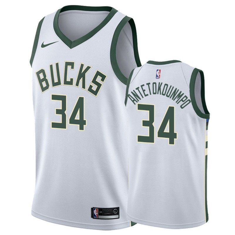 Milwaukee Bucks Giannis Antetokounmpo 34 Associatio White NBA Jersey Men's