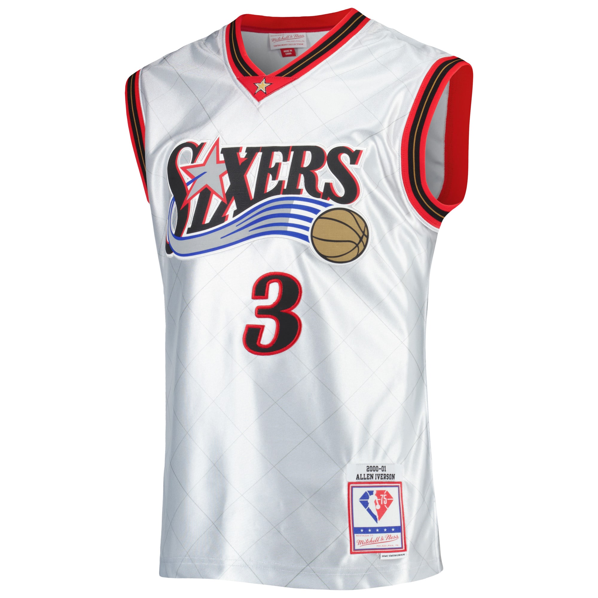 Mitchell Ness Allen Iverson Platinum Philadelphia 76ers 2000/01 Hardwood Classics 75th Anniversary Swingman NBA Jersey Men's