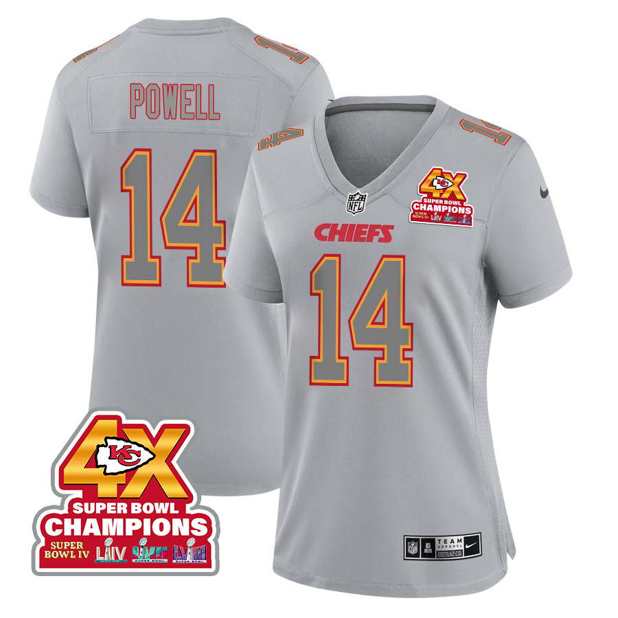 Cornell Powell 14 Kansas City Chiefs Super Bowl LVIII Champions 4X Atmosphere Fashion Game Gray NFL Jersey Women's