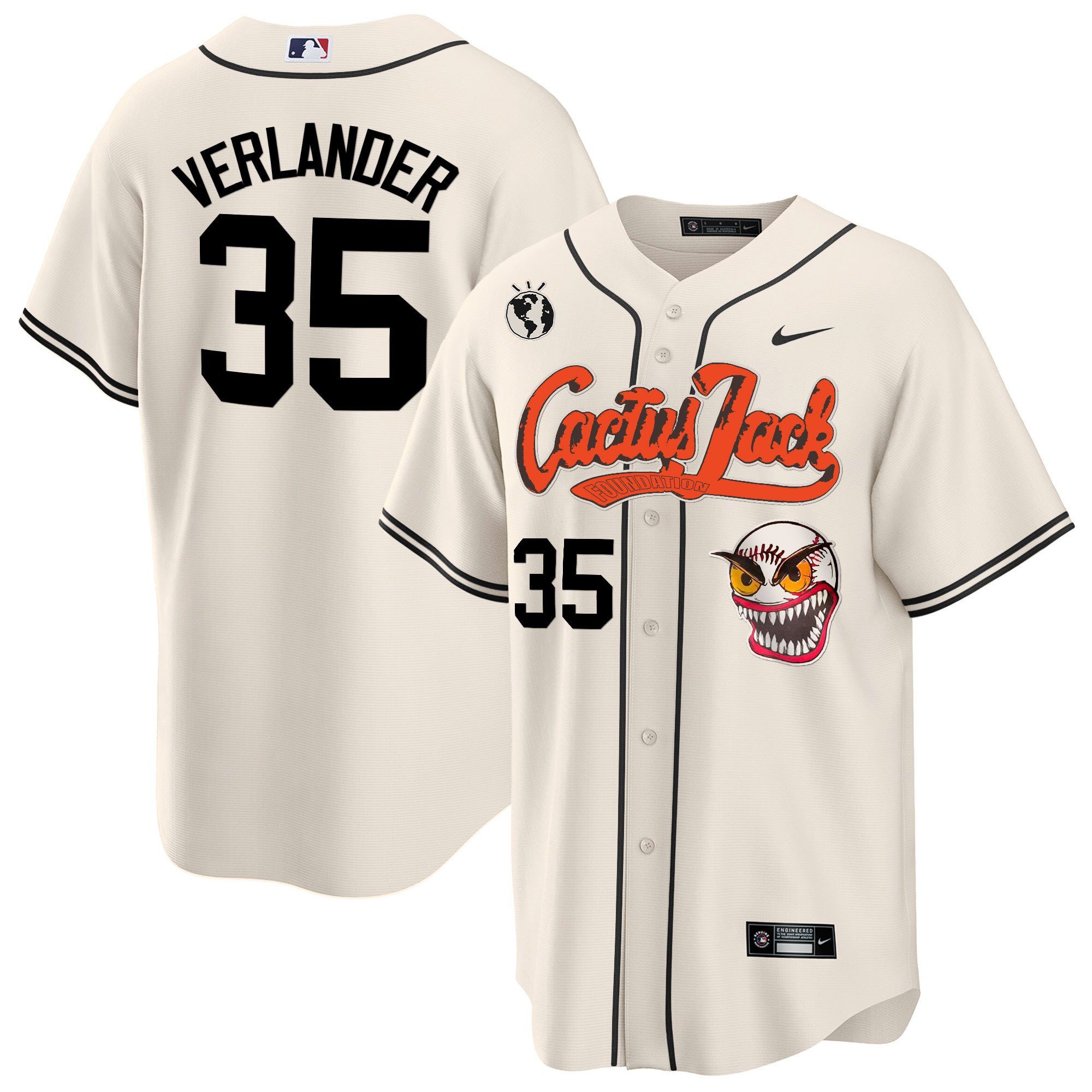 Justin Verlander 35 Houston Astros Cactus Jack Cream Men MLB Jersey Men's
