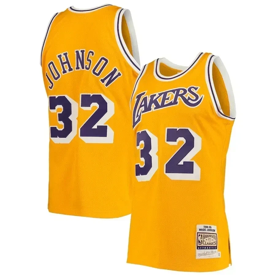 Magic Johnson Los Angeles Lakers Mitchell Ness 1984/85 Hardwood Classics Gold NBA Jersey Men's