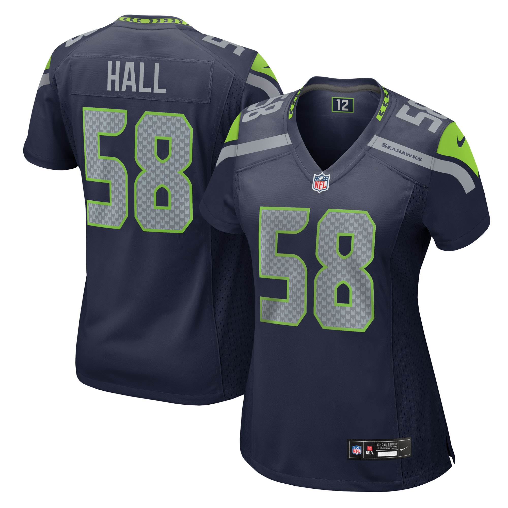 Seattle Seahawks Derick Hall College Navy Team Game NFL Jersey Women's