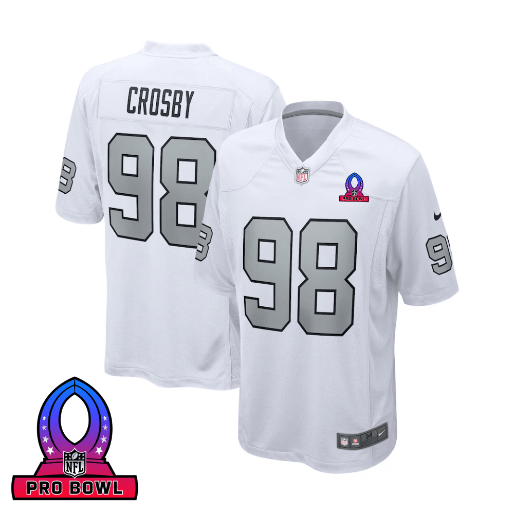 Maxx Crosby 98 Las Vegas Raiders 2025 Pro Bowl Patch Game White NFL Jersey Men's