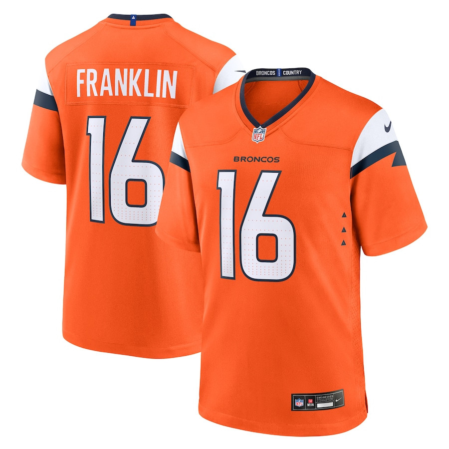 Troy Franklin 16 Denver Broncos Team Game Orange NFL Jersey Men's
