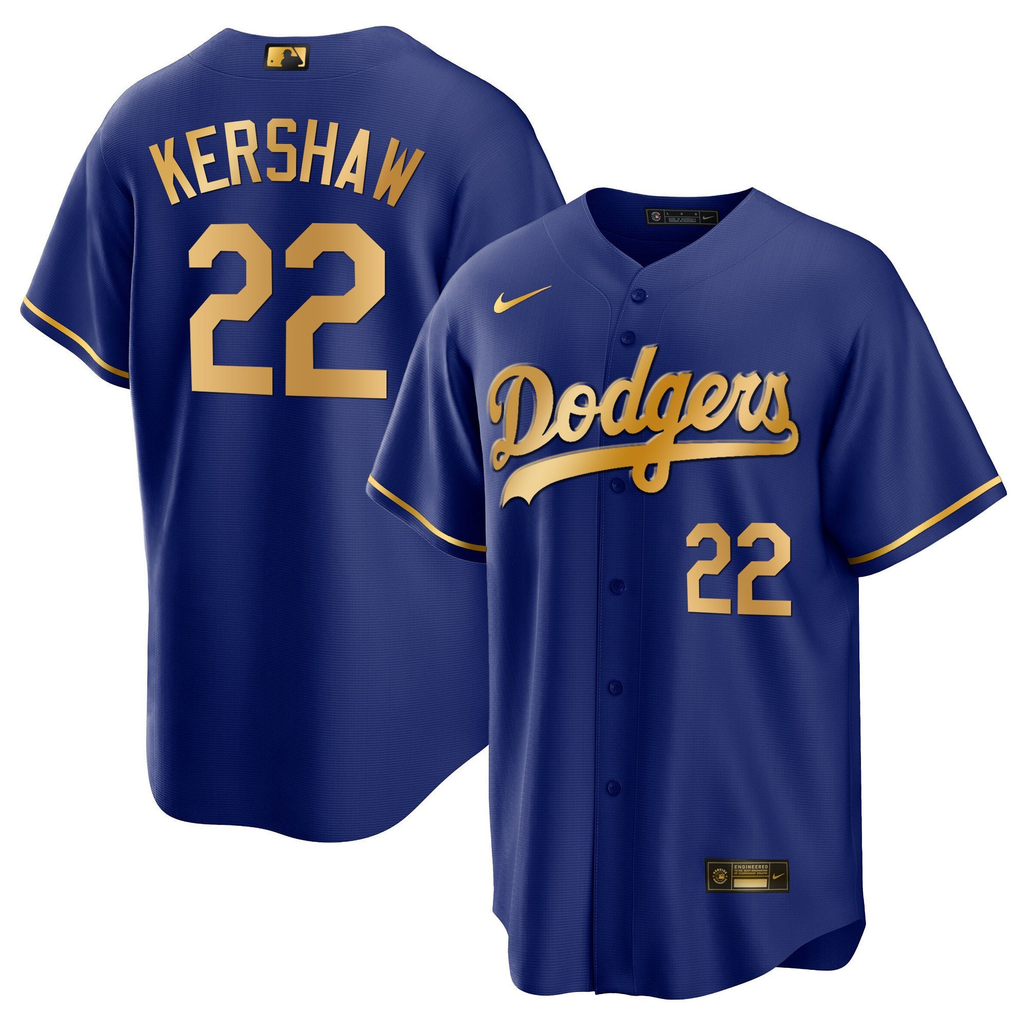 Clayton Kershaw 22 Los Angeles Dodgers Cool Royal Gold MLB Jersey Men's