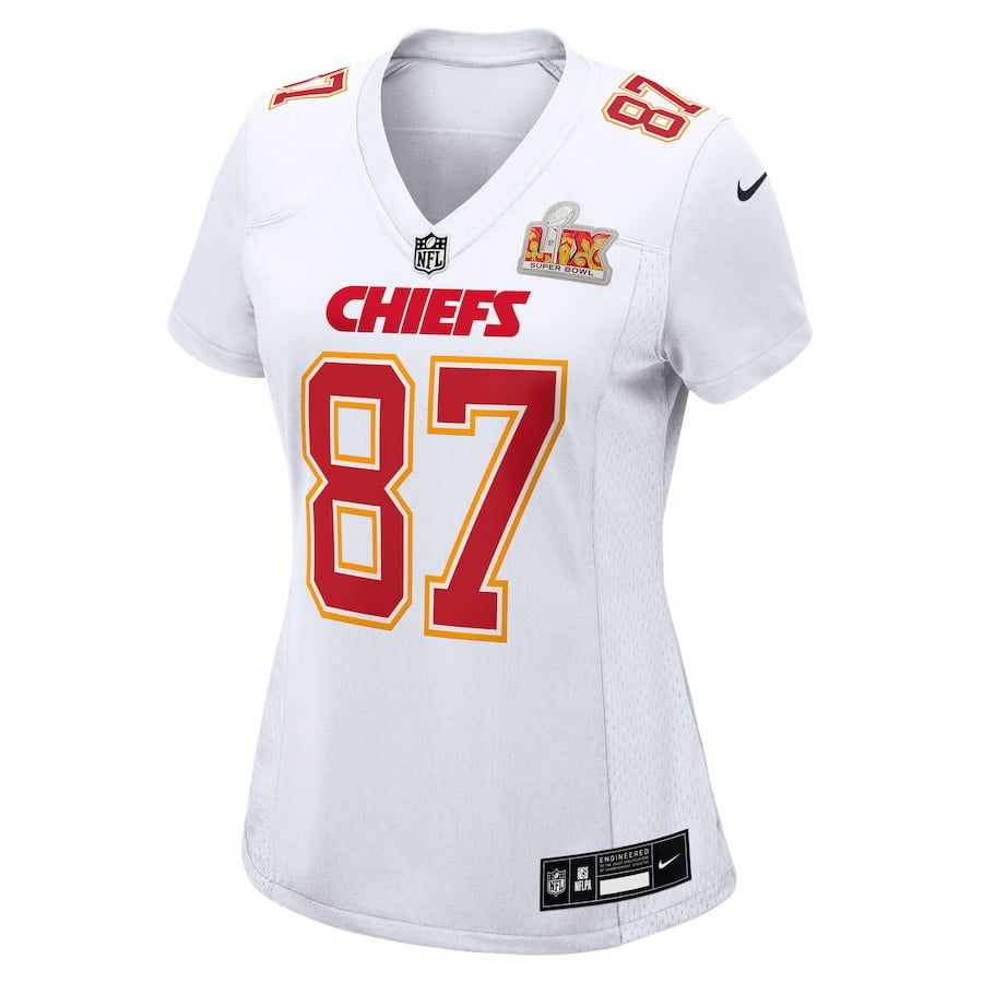 Travis Kelce 87 Kansas City Chiefs Super Bowl LIX Fashion Game Tundra White NFL Jersey Women's