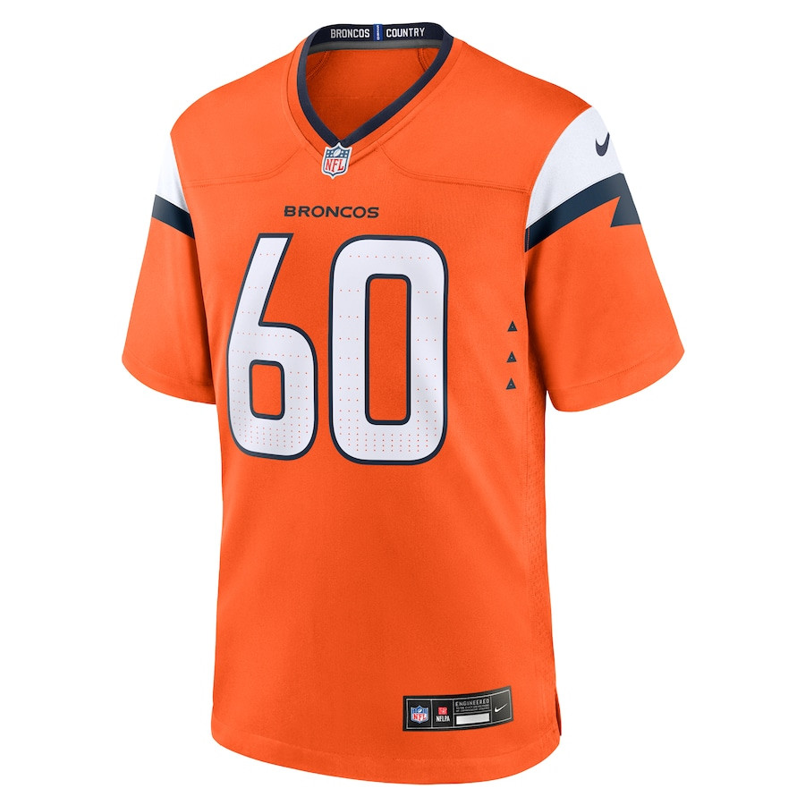Luke Wattenberg 60 Denver Broncos Team Game Orange NFL Jersey Men's