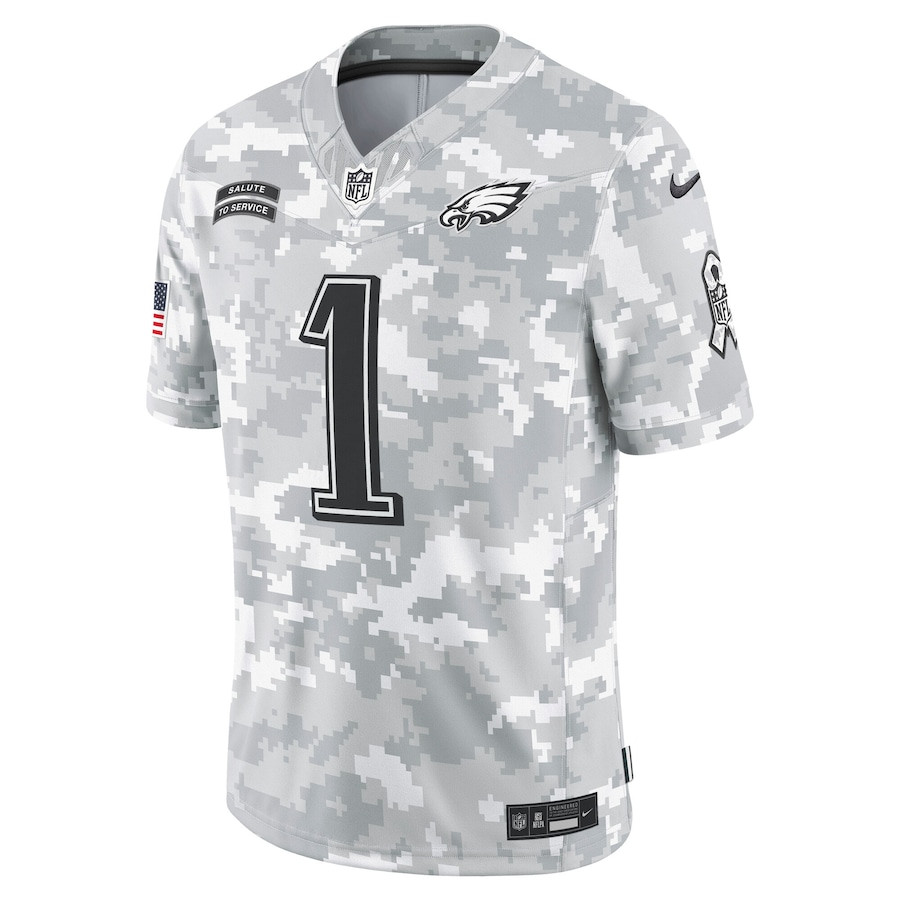 Jalen Hurts 1 Philadelphia Eagles 2024 Salute to Service Limited Arctic Camo NFL Jersey Men's