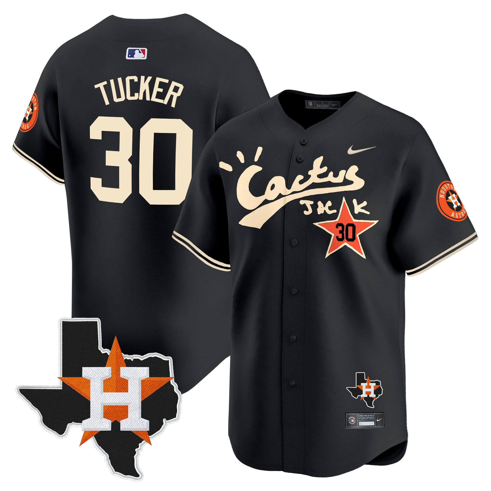 Kyle Tucker 30 Houston Astros Cactus Jack Houston Patch Limited Black MLB Jersey Men's