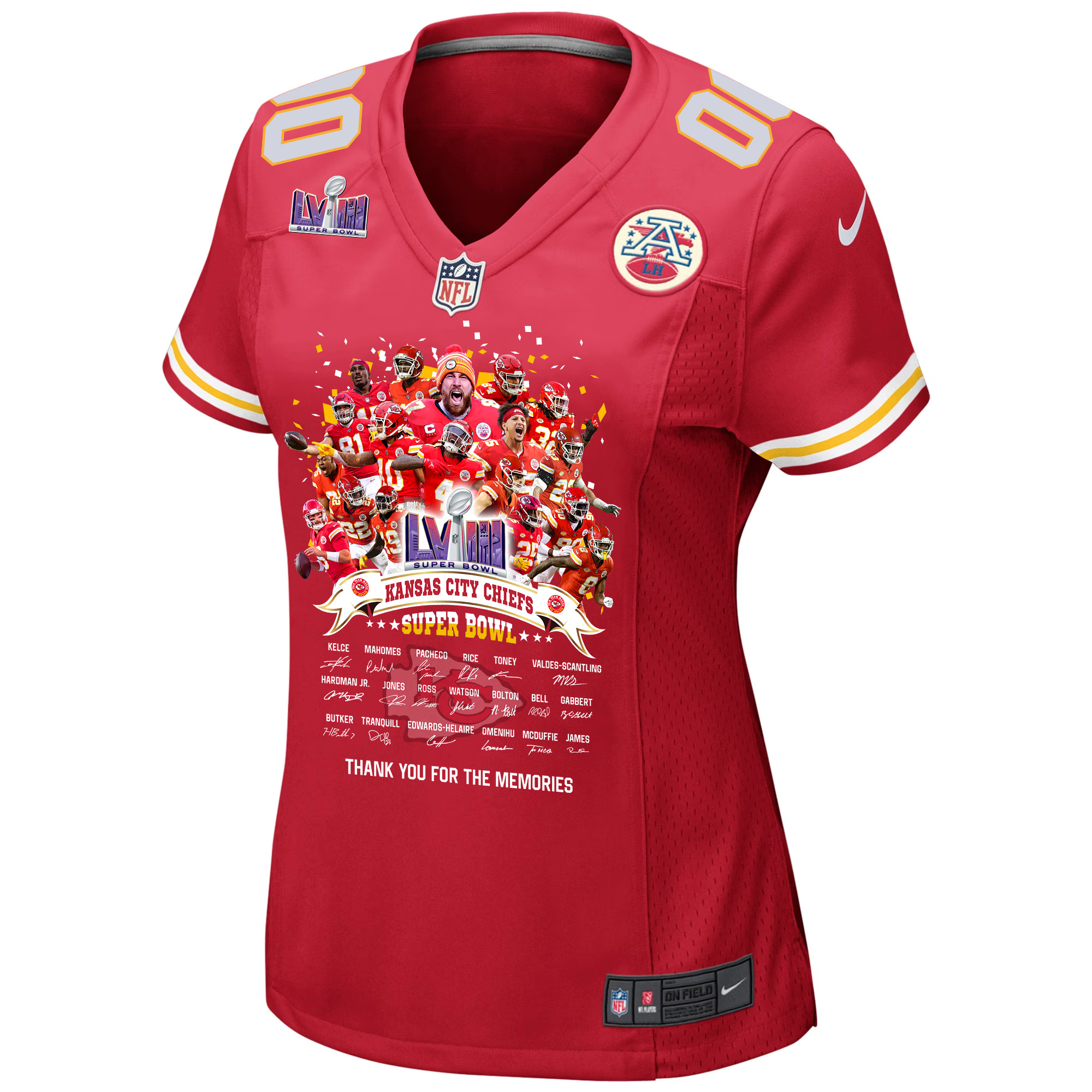 Kansas City Chiefs Super Bowl LVIII Thanks For Memories Game Custom Red NFL Jersey Women's