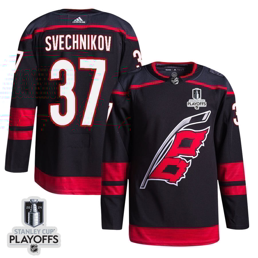 Andrei Svechnikov 37 Carolina Hurricanes 2024 Playoffs Patch Home Black NHL Jersey Men's