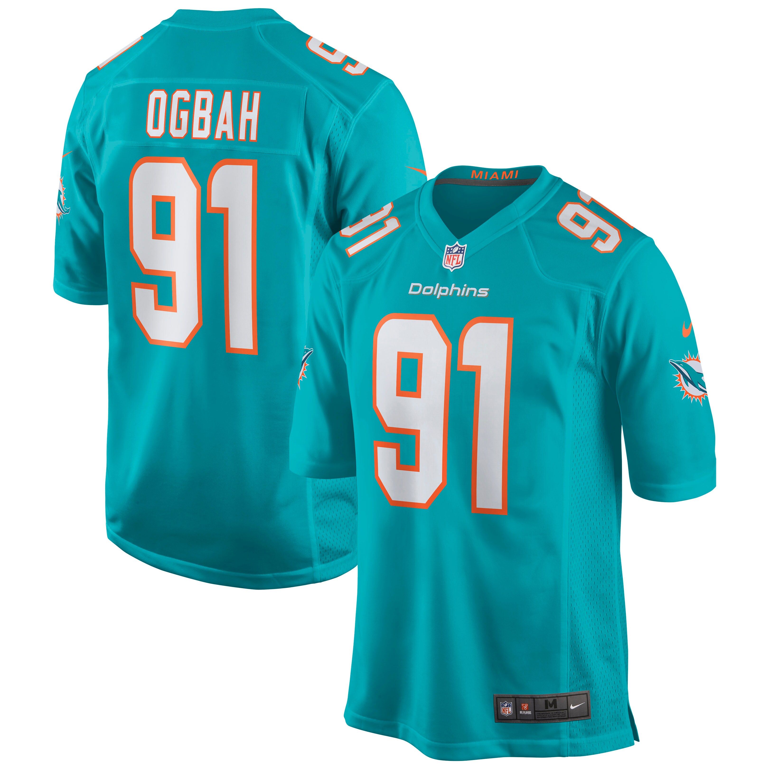 Miami Dolphins Emmanuel Ogbah Aqua Game NFL Jersey Men's