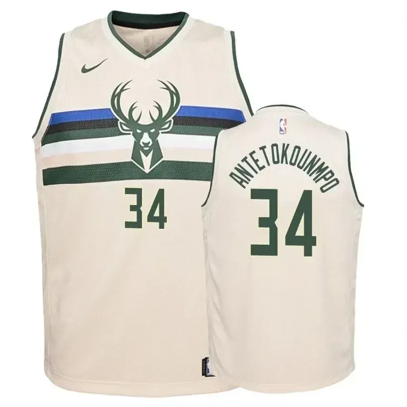 Bucks Giannis Antetokounmpo 34 City Cream NBA Jersey Youth