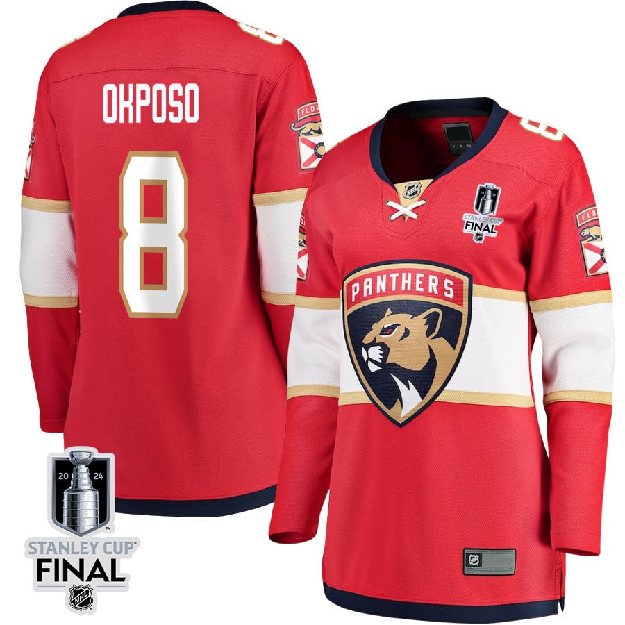 Kyle Okposo 8 Florida Panthers 2024 STANLEY CUP Final Home Breakaway Red NHL Jersey Women's