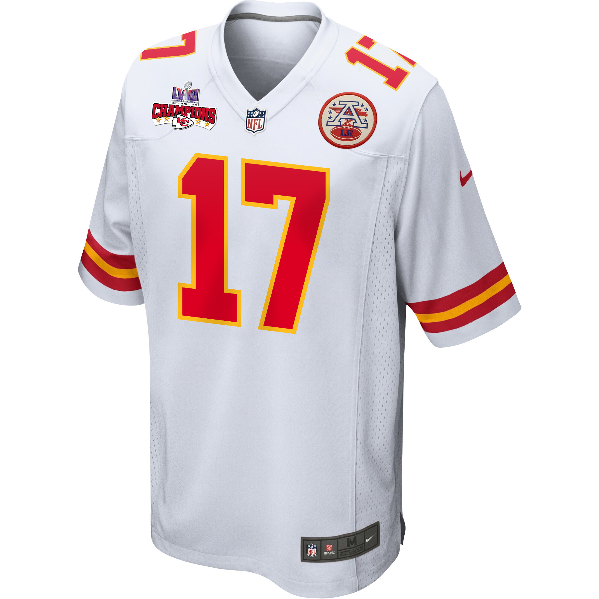 Richie James 17 Kansas City Chiefs Super Bowl LVIII Champions 4 Stars Patch Game White NFL Jersey Men's