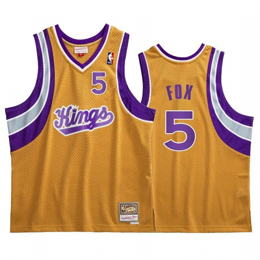 De'aaron Fox 5 Sacramento Kings Gold Hardwood Classics NBA Jersey Men's