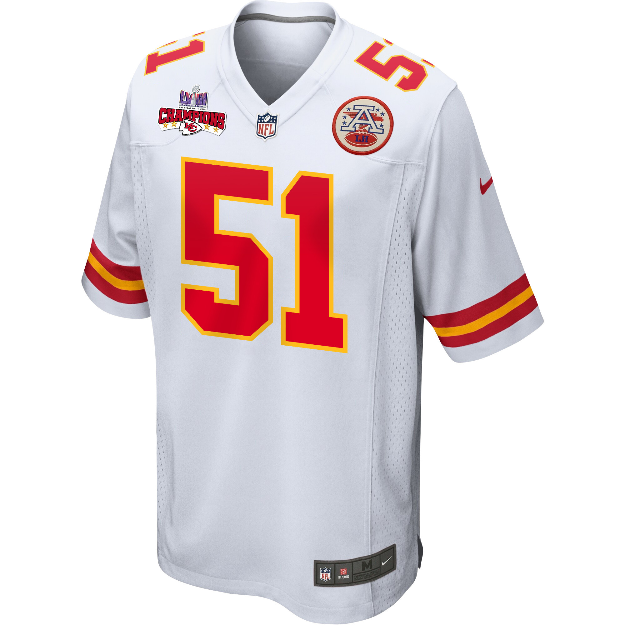 Mike Danna 51 Kansas City Chiefs Super Bowl LVIII Champions 4 Stars Patch Game White NFL Jersey Men's