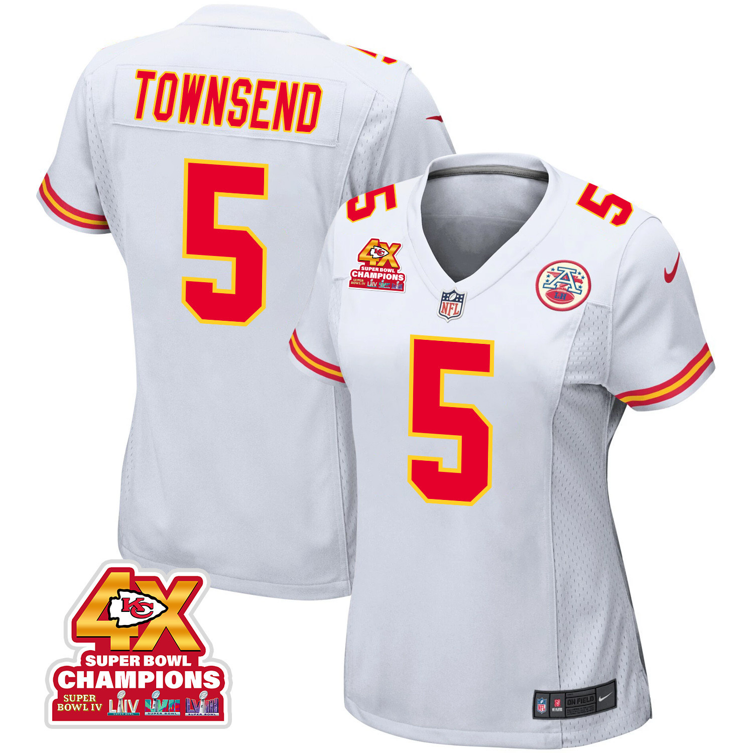 Tommy Townsend 5 Kansas City Chiefs Super Bowl LVIII Champions 4X Game White NFL Jersey Women's