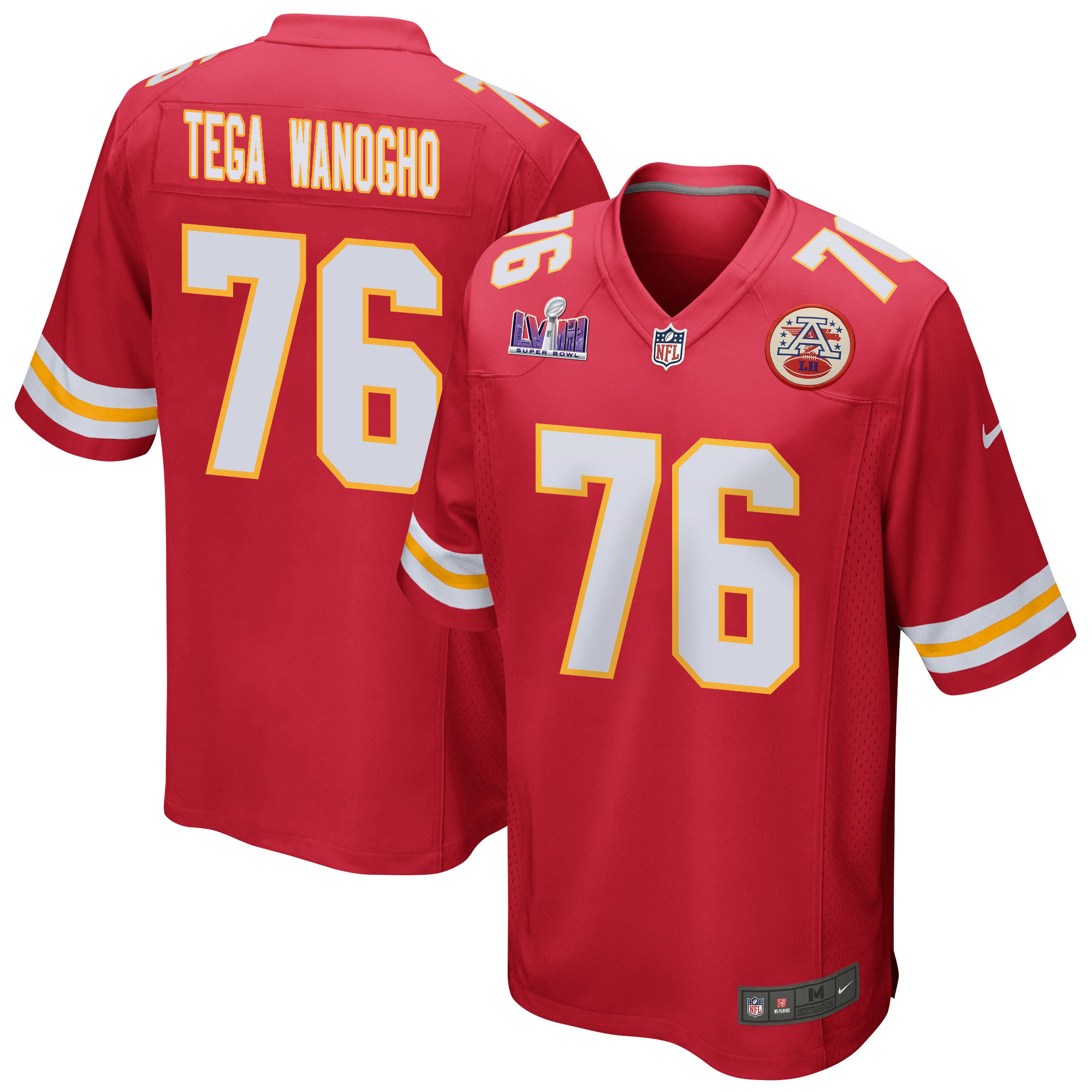 Prince Tega Wanogho 76 Kansas City Chiefs Super Bowl LVIII Patch Game Red NFL Jersey Men's