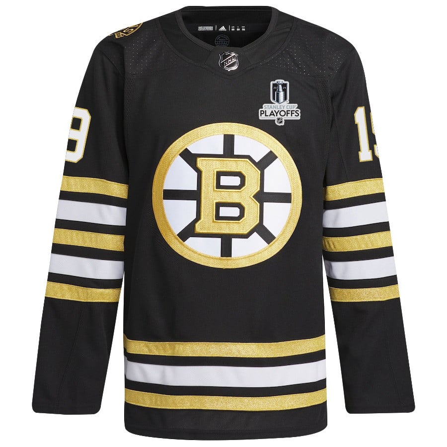 John Beecher 19 Boston Bruins 2024 Playoffs Patch Home Black NHL Jersey Men's