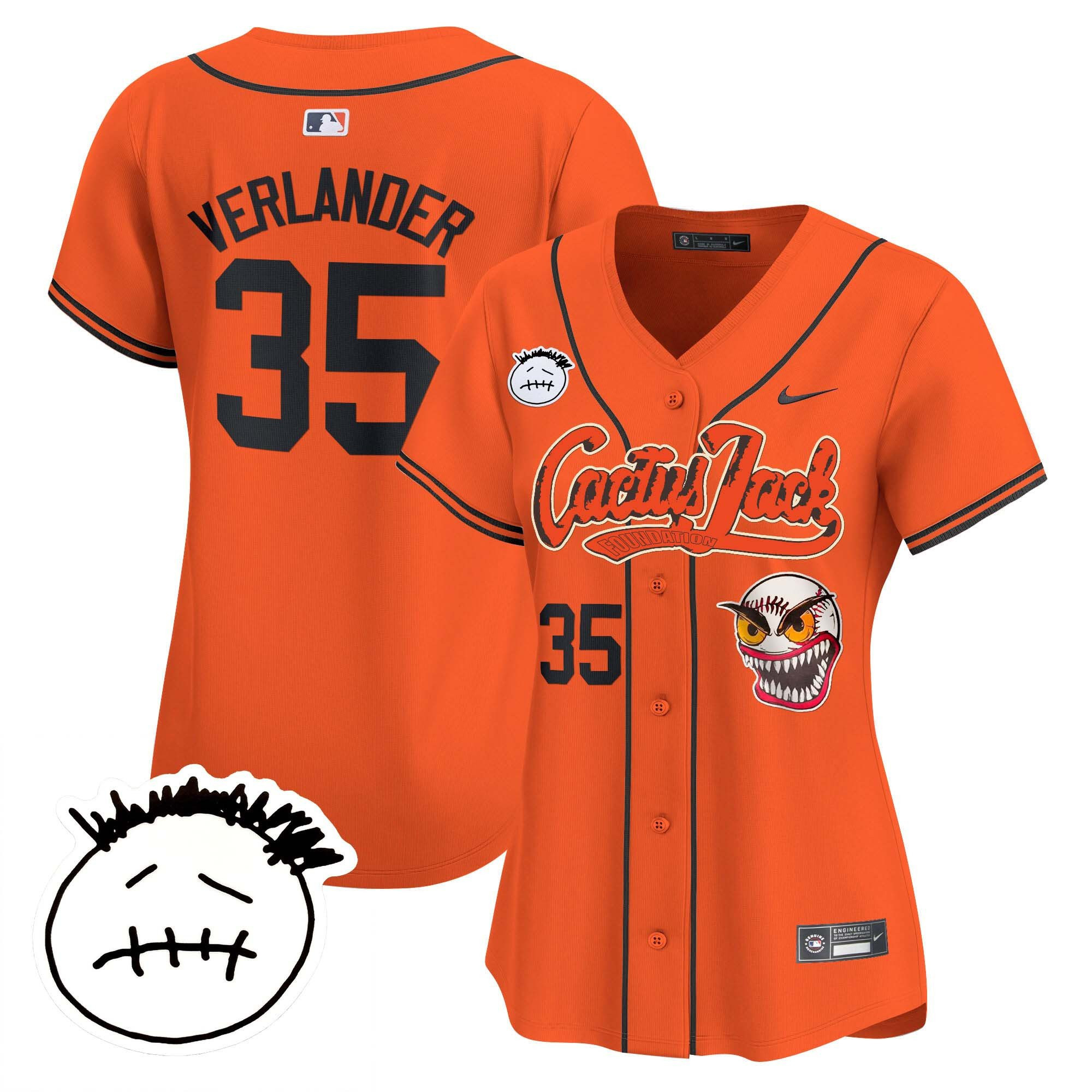 Justin Verlander 35 Houston Astros Cactus Jack Patch V3 Orange MLB Jersey Women's