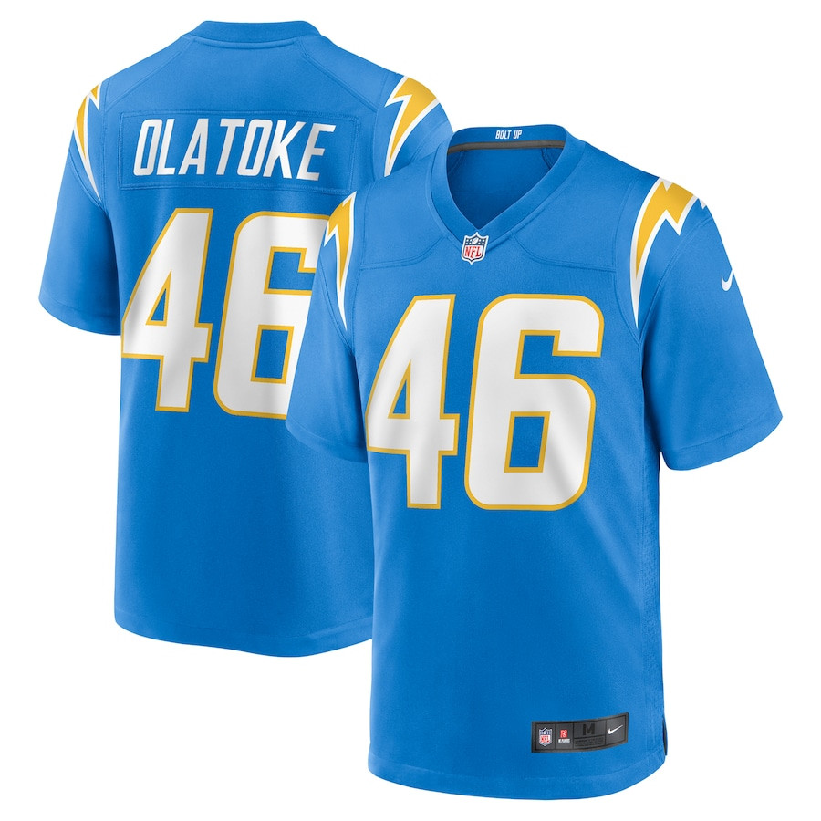 Praise Olatoke 46 Los Angeles Chargers Team Game Powder Blue NFL Jersey Men's